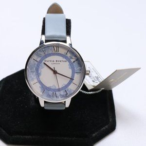 Olivia Burton OB16TP02 Tea Party Stainless Steel Blue Leather Women's Watch New